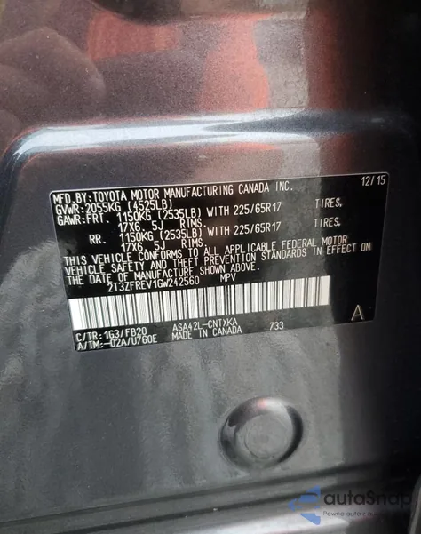 2016 Toyota Rav4 Le z USA, uszkodzony, nr VIN 2T3ZFREV1GW242560